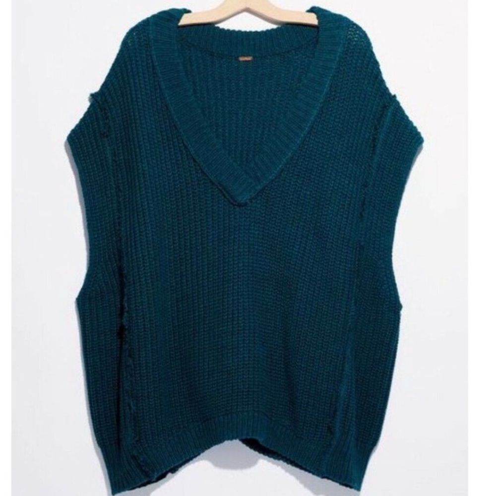 Free People Deep Teal V-Neck Sleeveless Sweater Vest